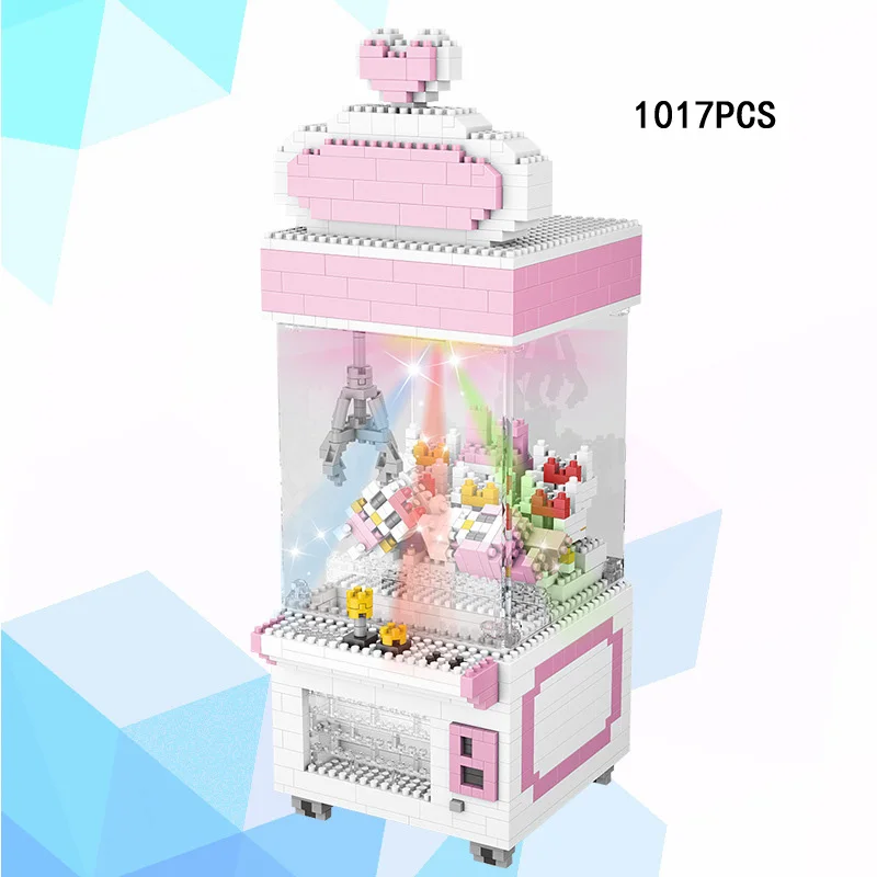 Funny game pink UFO Catcher doll micro diamond block with led light nanobricks educational toys building bricks for gifts | Игрушки и