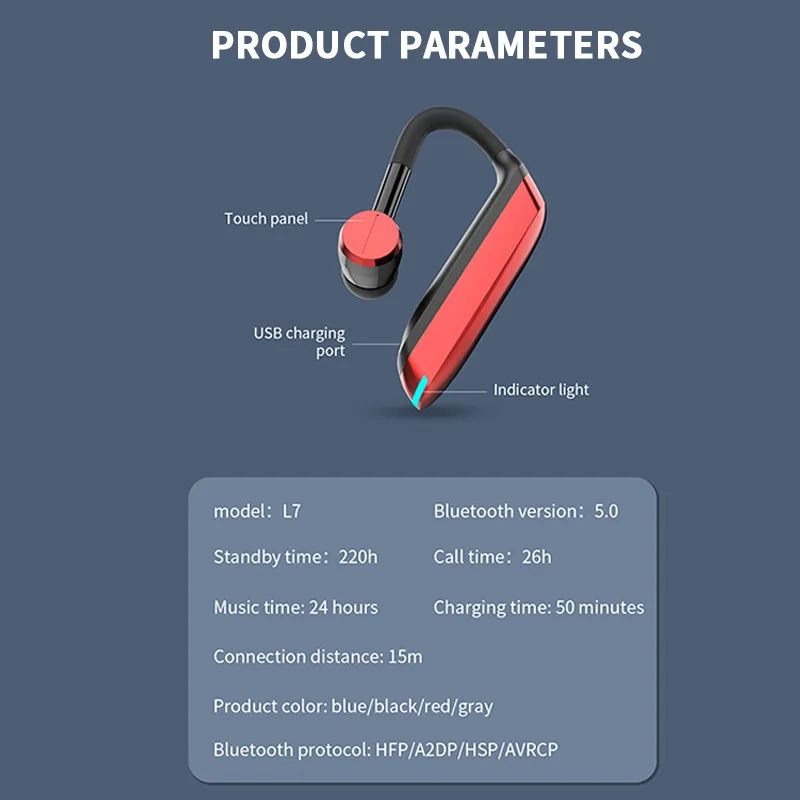 

5.0 Bluetooth Wireless Earphone Handsfree Business Headset 180 Free Rotation Drive Call Sports Earphone for Smartphone