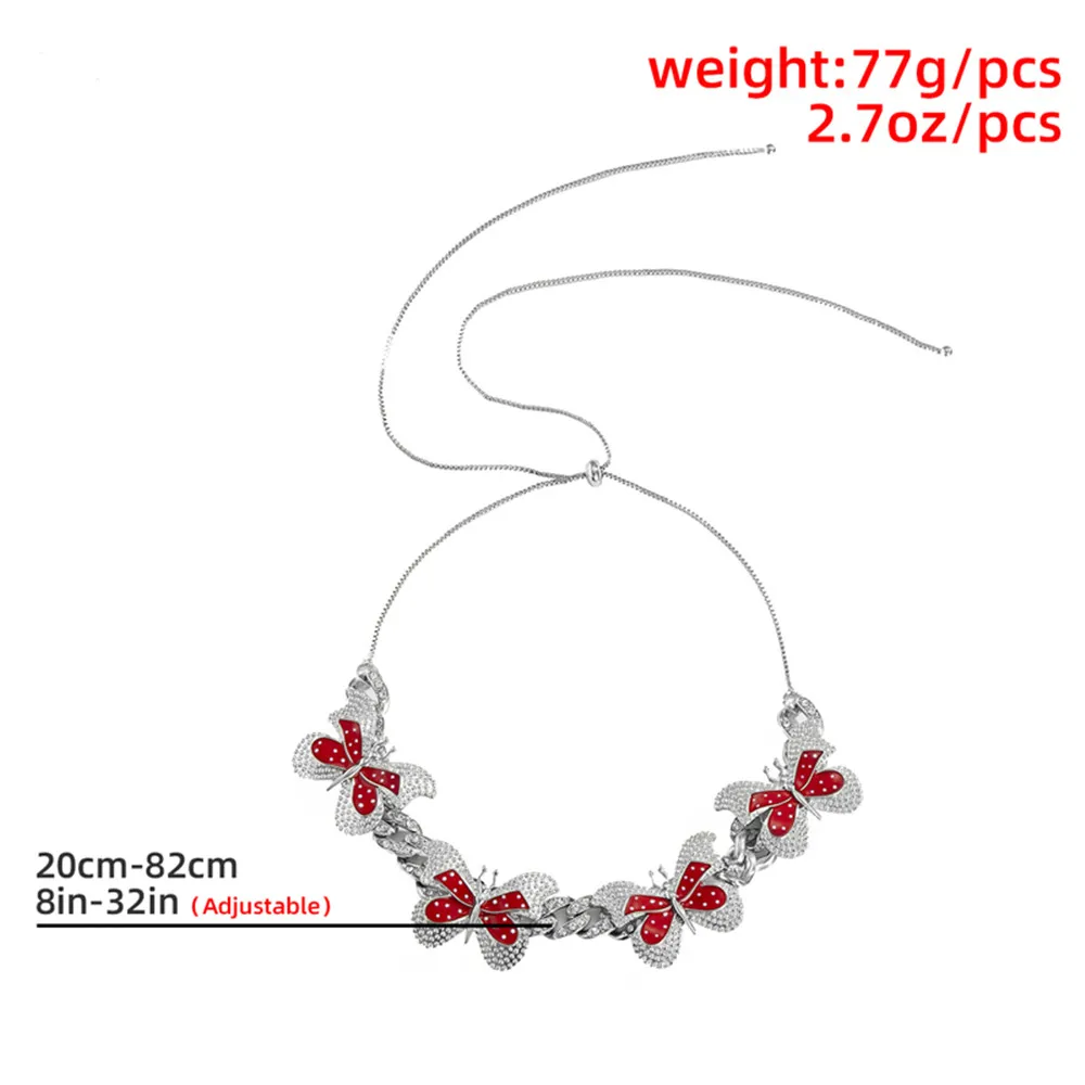 

Cosysail Shiny Multicolor Enamel Crystal Butterfly Necklace for Women Bling Rhinestone Cuban Link Chain Choker Necklace Jewelry