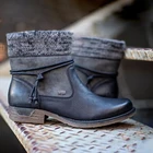 Женские кожаные ботинки на плоской подошве, зимние ботинки в стиле панк на молнии, утепленные плюшевые шерстяные ботинки, 2021