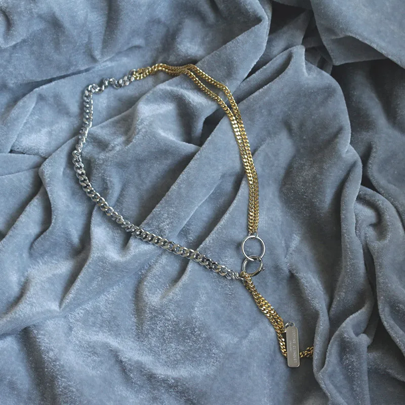 2019 new necklace women's Europe and America simple metal wind Justin gold silver splicing clavicle chain for men women | Украшения и