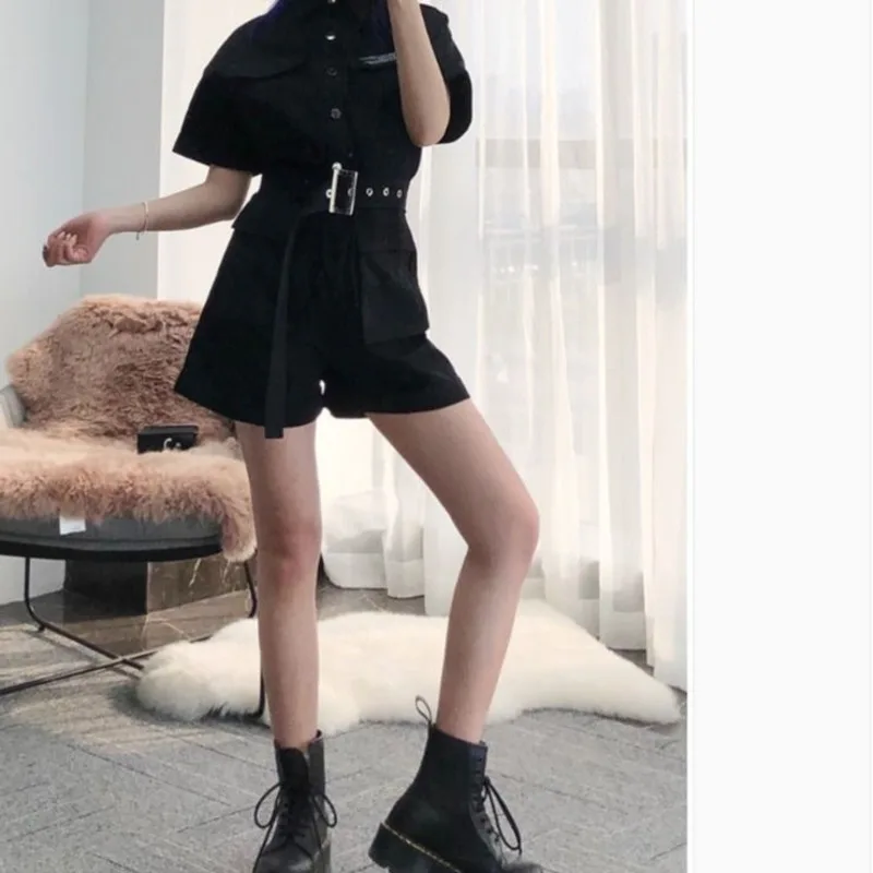 

2021 Summer Overalls High Waist Jumpsuit Korean Street Women Sexy Black Ladies Tooling Short Feminino Harajuku Womens Clothing