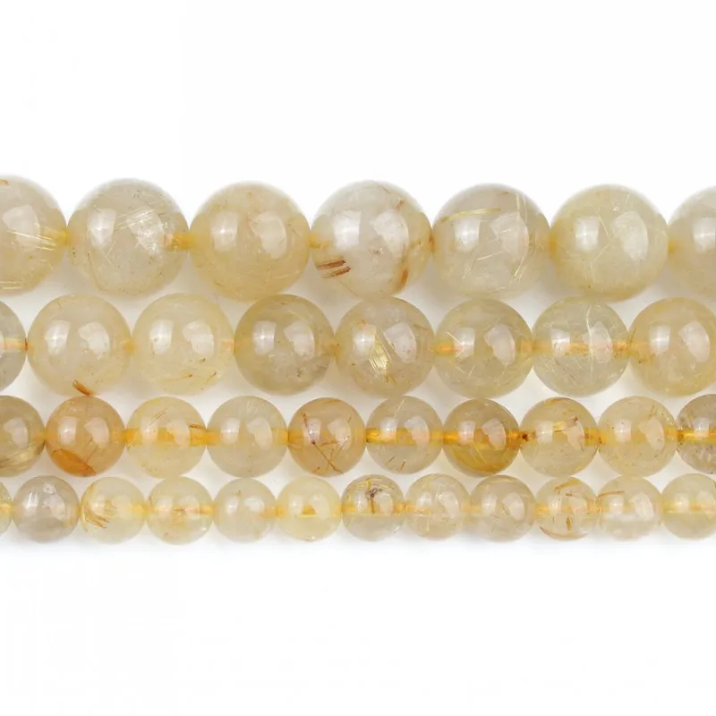 

Natural Gold Rutilated Quartz Stone Round Loose Beads For Jewelry Making Bracelet 15inch 6/8/10mm Pick Size
