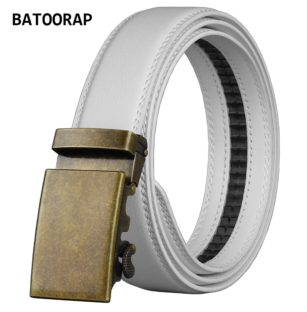 

BATOORAP Luxury Designer White Belt For Men Genuine Leather Alloy Automatic Buckle Fashion Male Ratchet Belts 35 MM Width Z22P13