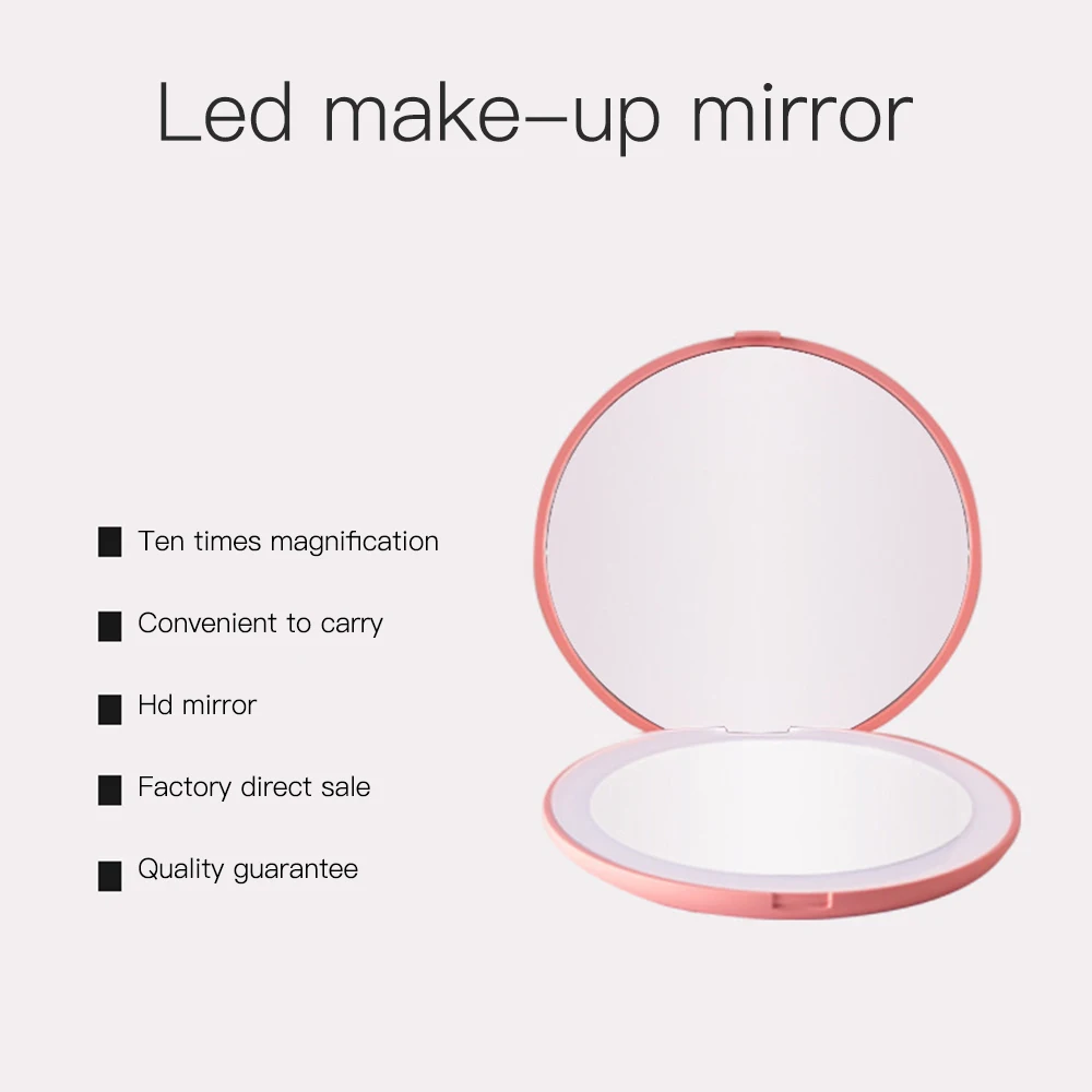 

10X Magnifying Compact Travel Portable Sensing Lighting Makeup Mirror Make up Tool Four Color LED Lighted Mini Makeup Mirror