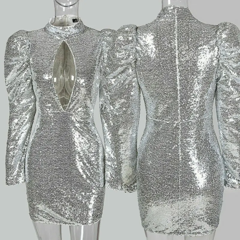 Женское коктейльное мини платье с длинным рукавом вечерние платья блестками