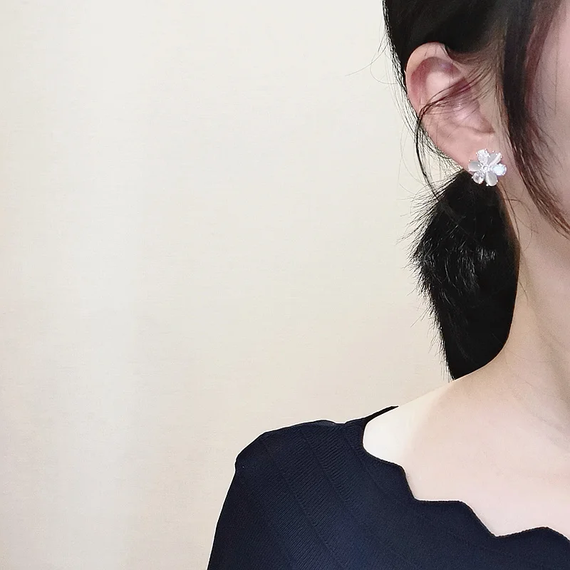 2020 New Elegant Cubic Zircon Crystal Stud Earrings for Women Girls Sweet Opal Flower Earring Korean Fashion Party Jewelry | Украшения и