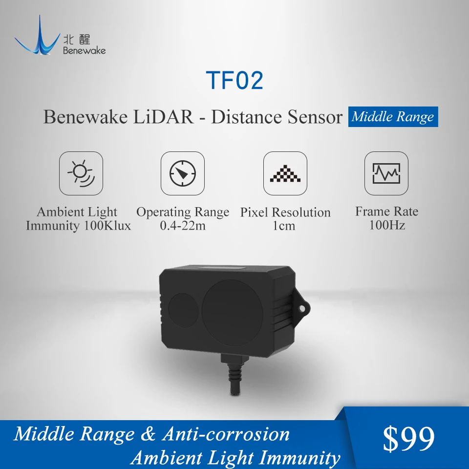

Benewake TF02 LIDAR LED Rangefinder IP65 (22 m) in parking lot park sensor