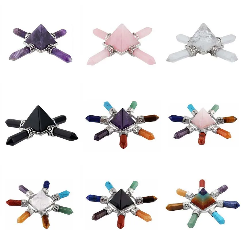 

KFT Natural Stone Pyramid 7 Chakra Points Energy Generator Reiki Chakra Healing Crystal Stone Transmitter Jewelry