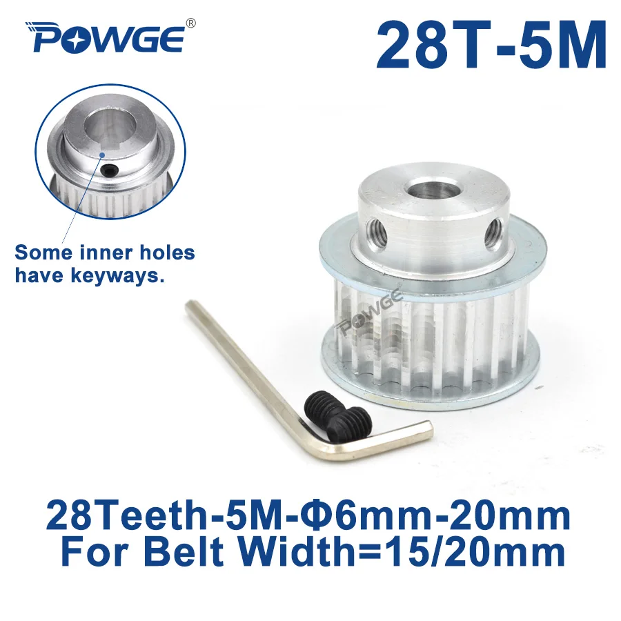 

POWGE 28 Teeth HTD 5M Synchronous Pulley Bore 6/8/10/12/14/15/16/17/19/20mm for Width 15/20mm HTD5M Timing Belt 28Teeth 28T