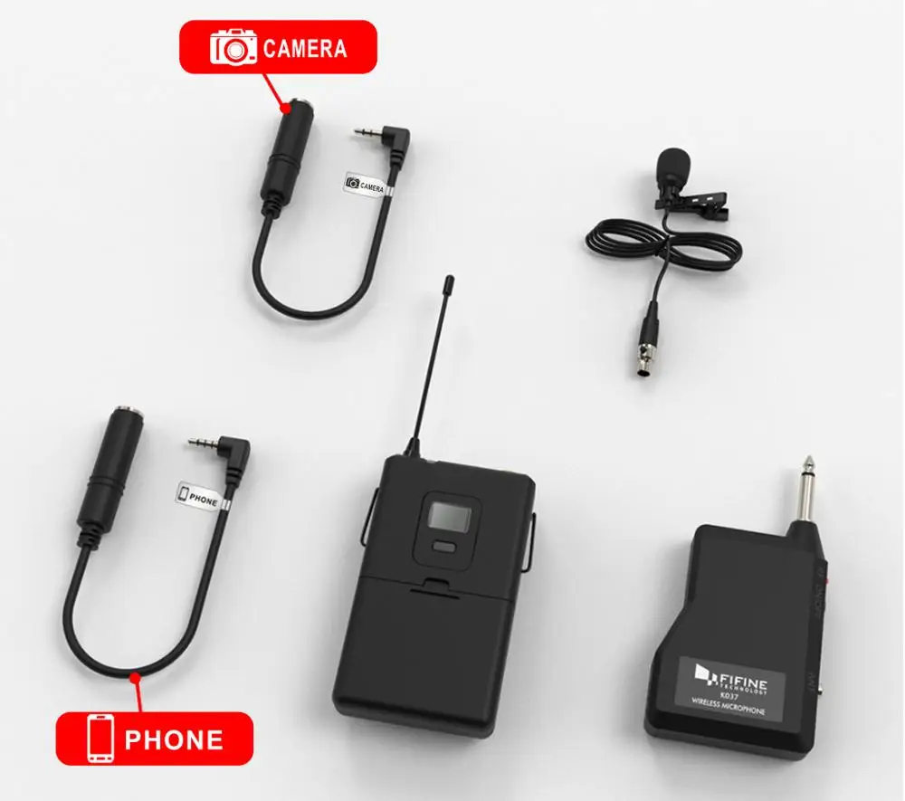 Fifine 20-Channel UHF Wireless Lavalier Lapel Microphone System with Bodypack Transmitter, Mini  Lapel Mic & Portable Receiver images - 6