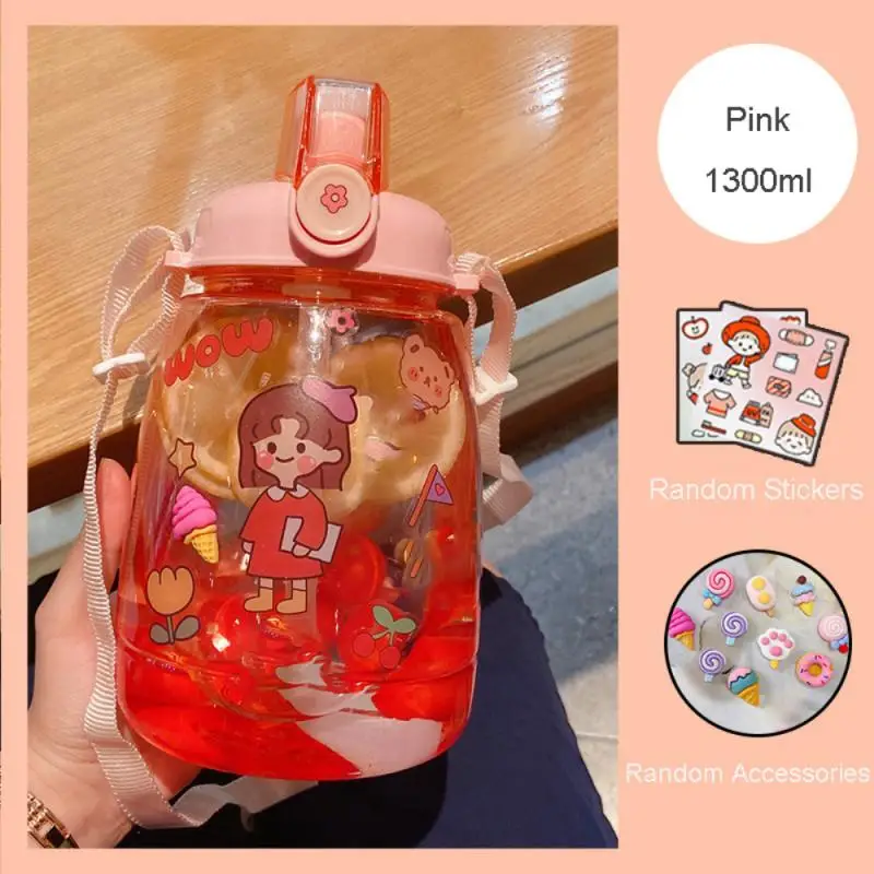 

Kids Water Sippy Cup Portable Outdoor Sports Bottle Large Capacity 1.3LPortable With Strap Food Grade Environmentally Material