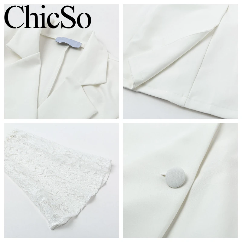 Женский блейзер MissyChilli белый кружевной с рукавами фонариками Осеннее облегающее