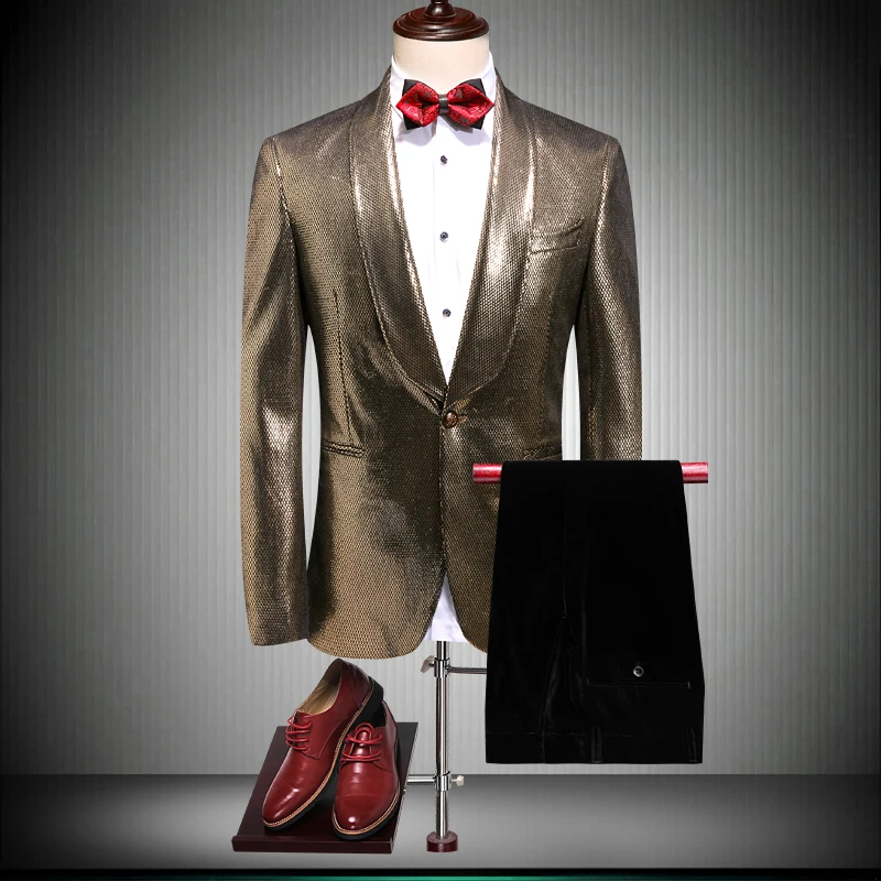 2019 последние конструкции пальто брюки золотой бархат мужской Костюм приталенный