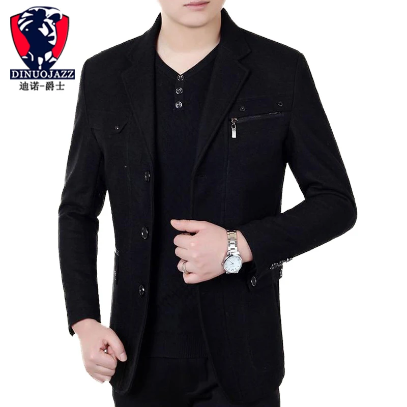 Мужское зимнее пальто мужское шерстяное теплое на молнии с карманами украшение