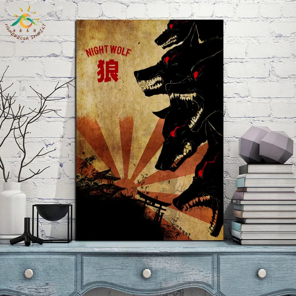 Плакат с изображением Ночного Волка в японском стиле абстрактные настенные