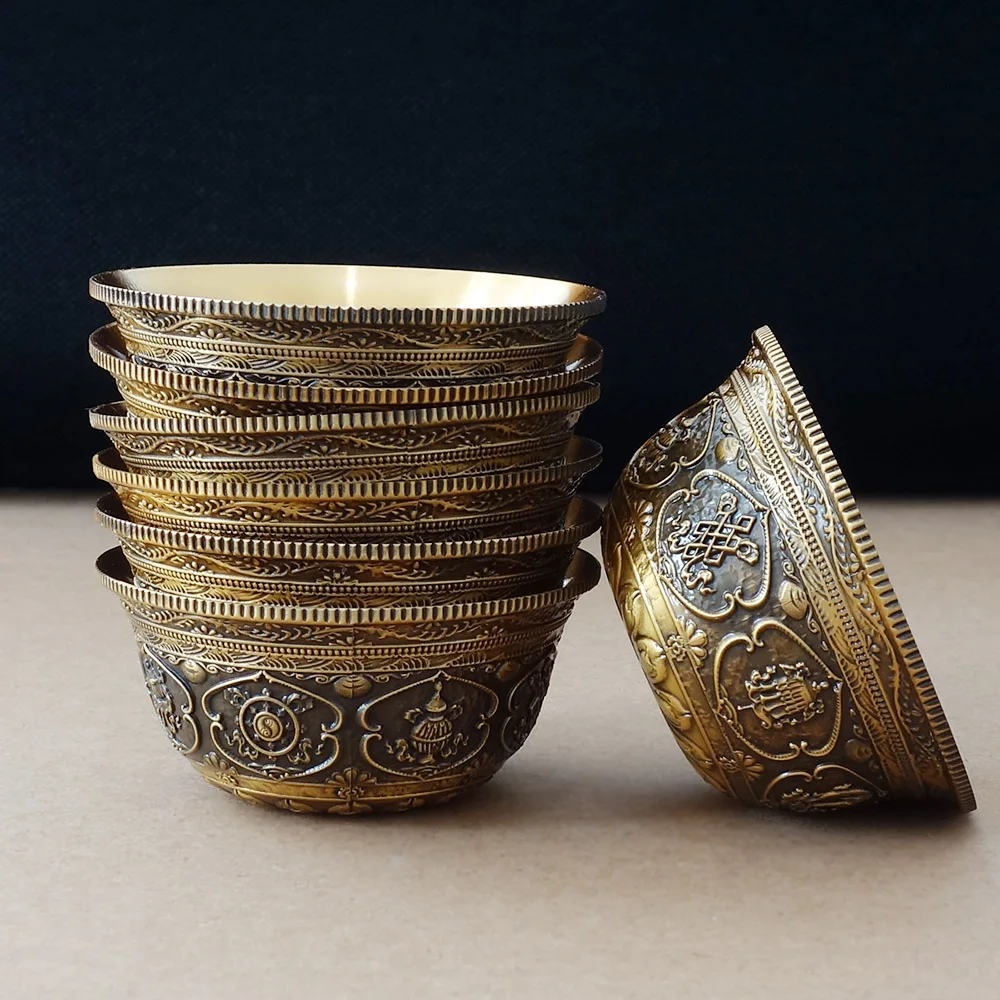 Буддийская чаша Толстая Медная тибетская ритуальная тарелка латунь Восемь