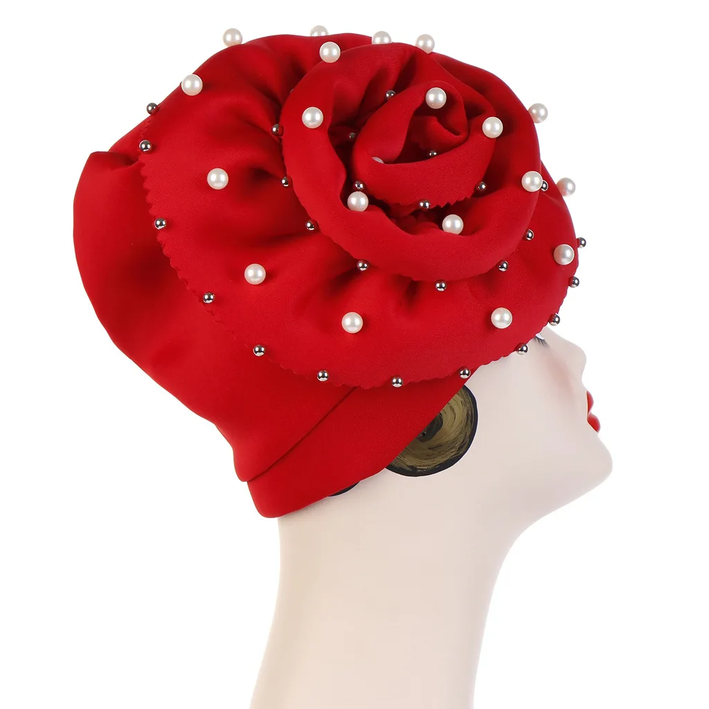 

New high-quality European and American oversized flower studded pearl Muslim toe cap with solid color big flower hat