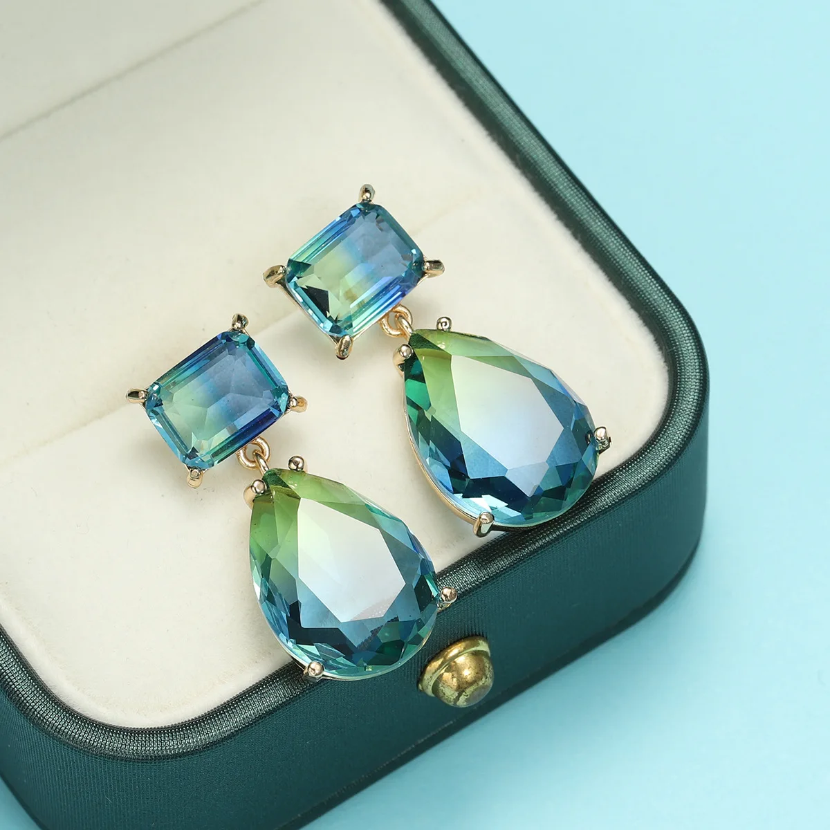 Wedding Jewelry Gold Color Elegant Green Tourmaline Drop Earrings for Women Green Tourmaline Gemstone Earrings Jewelry Gift