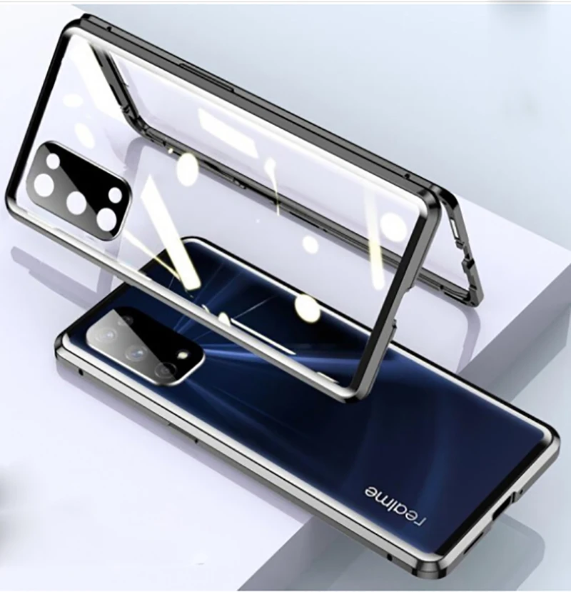 

Double sided glass Magnetic case for realme X7 Pro 5G Alumium metal 360 degree Full Case Protect the lens