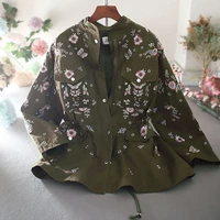 embroidered flower fashion loose large size niche design sense waist closing work clothes zipper coat womens windbreaker trend