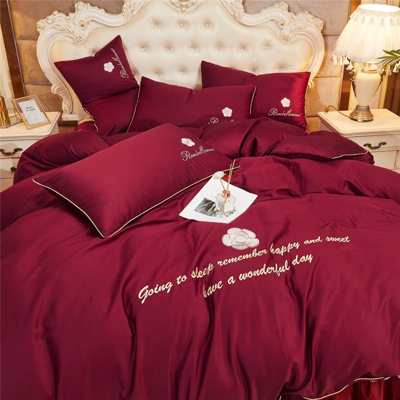 

Комплект постельного белья из длинного степлера и хлопка с вышивкой, 4 шт.