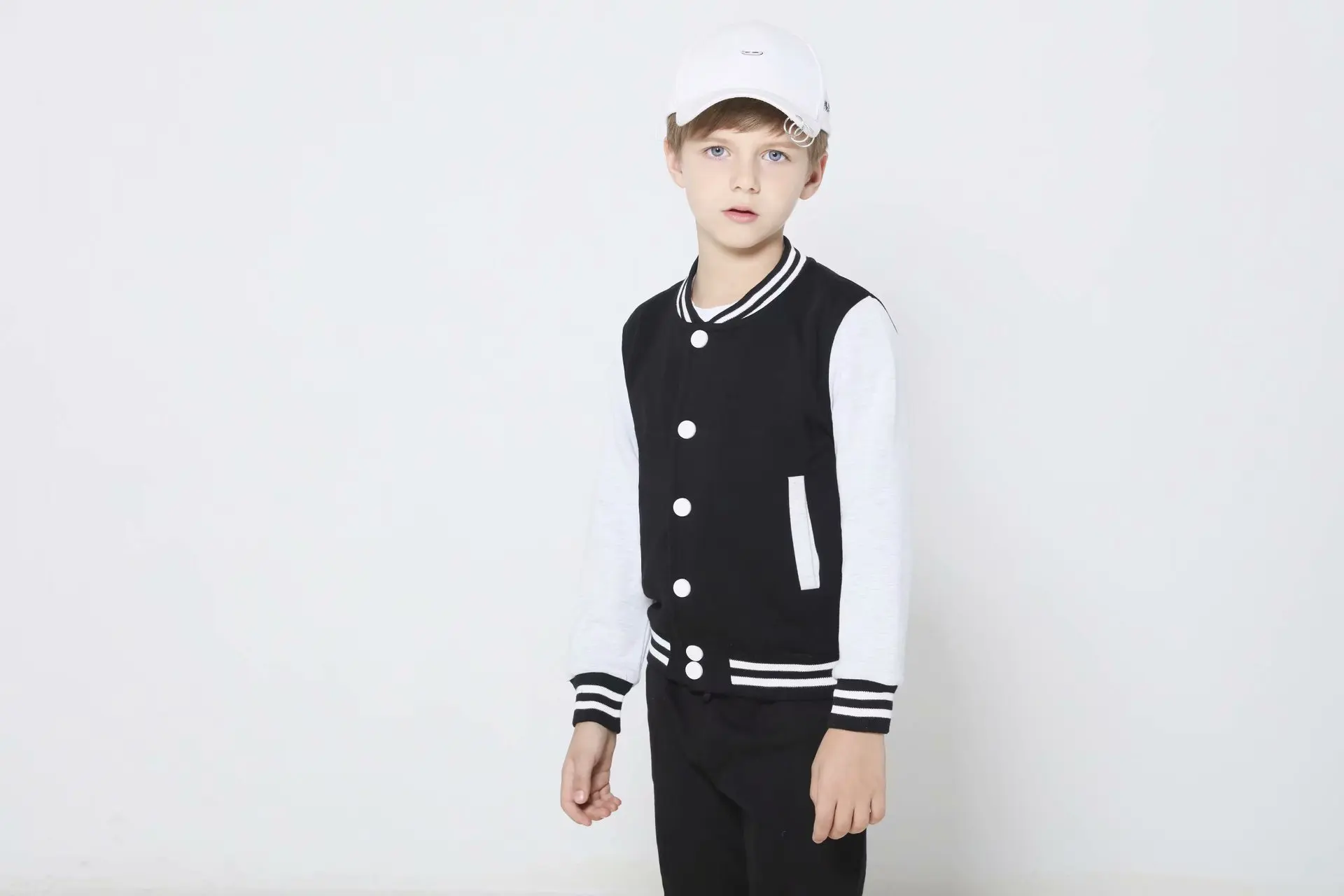 

Boys And Girls Spring And Autumn Single-Breasted Baseball Uniform Cardigan Children's Shirt Solid Color Jacket 5-8 Years Old