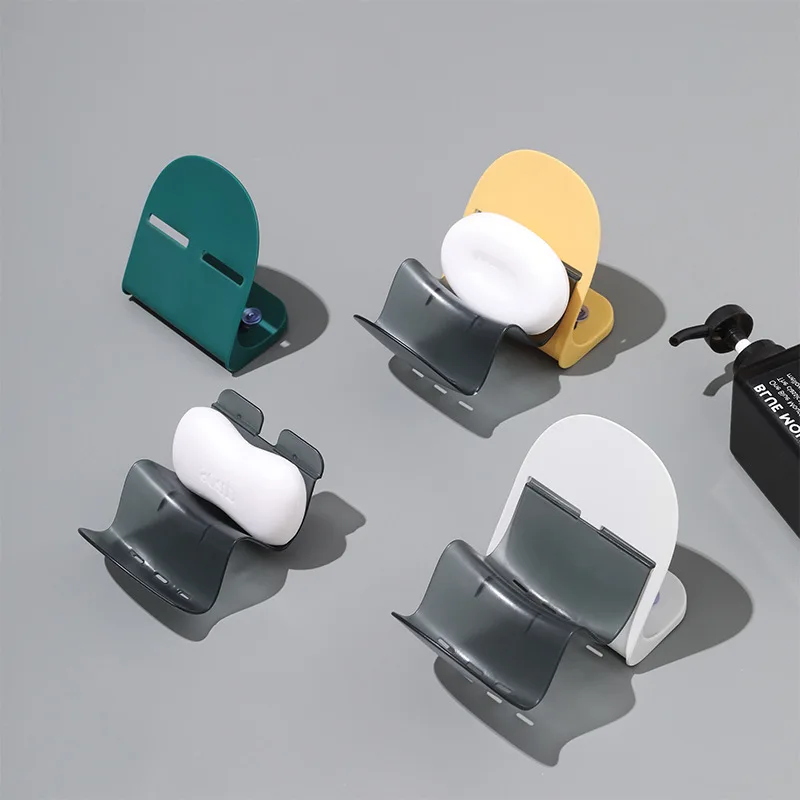 

Wall Mounted Suction Cup Soap Dish Non Perforated Soap Holder Drain Soap Rack Bathroom Creative Soap Box Bathroom Shelves