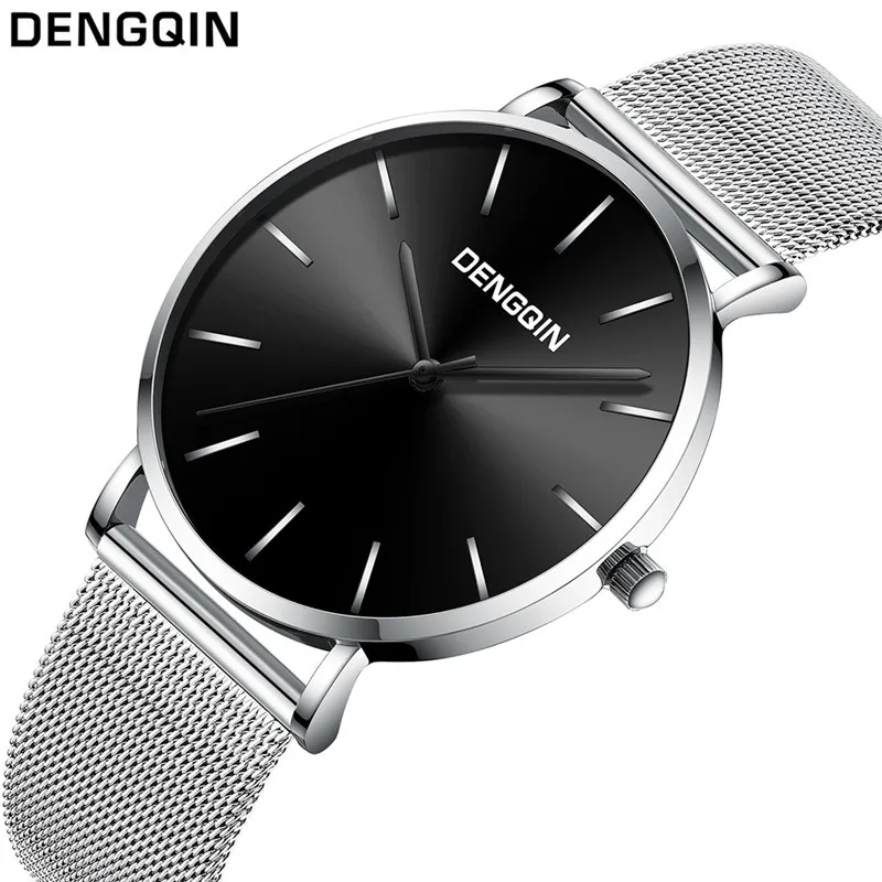 2020 мужские часы с черным циферблатом сетчатые для мужчин из нержавеющей стали