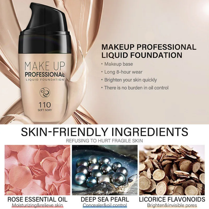 

Liquid Foundation Even Skin Color Cover Freckles Dark Circles Oil-control Makeup Foundation 2019 New
