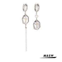 masw original design asymmetrical drop earrings 2021 new trend brass metal geometric cross luxury dangle earrings for women gift