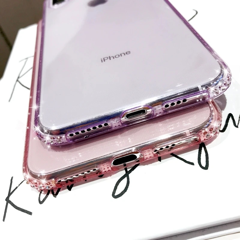 Модный прозрачный чехол со стразами для девочек iphone X XS MAX 10 XR 7 8 Plus 6 6s 5 se мягкий