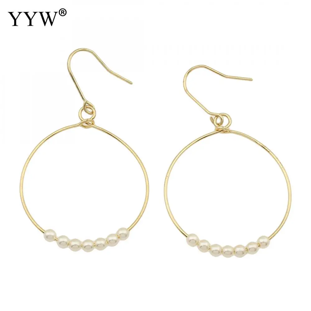 Женские полые круглые висячие серьги с пластиковым жемчугом модные стильные