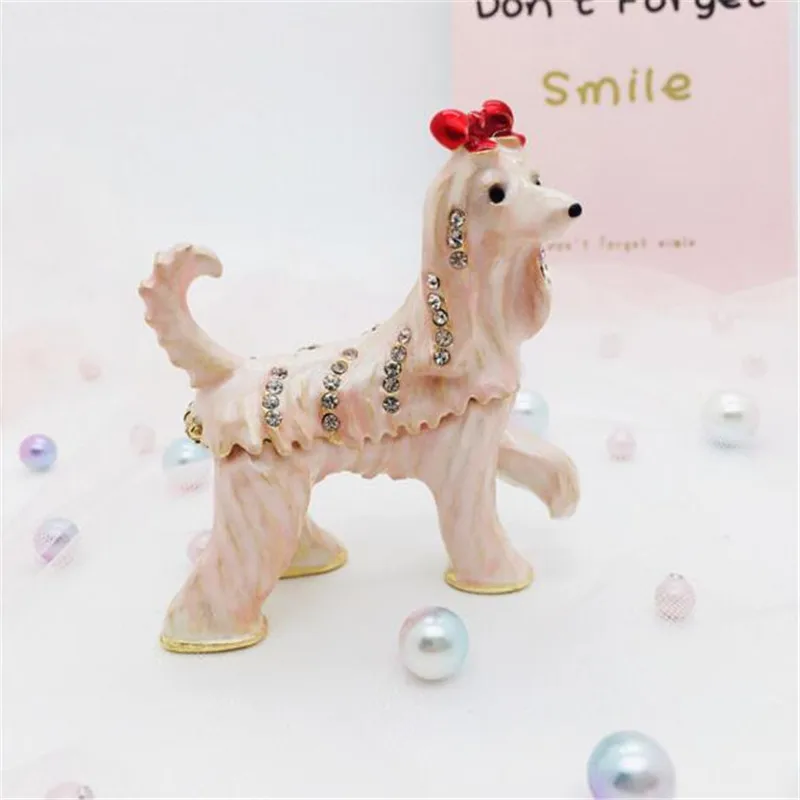 

Rhinestone Enameled Pewter Bejeweled Pink Poodle Dog Trinket Box Cute Gift Dog Figurine Sculpture Miniature Animal Ornaments