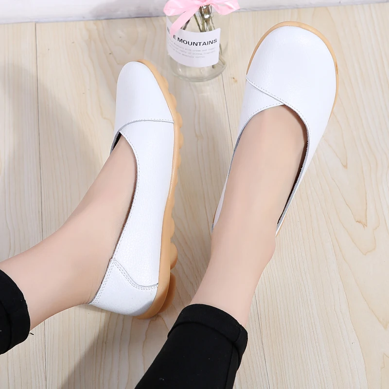 

Genuine Leather Waterproof Flats Casual Shoes Women Soft Comfortable Slip On Loafers Ladies Non-slip Moccasins Walking Bean Shoe