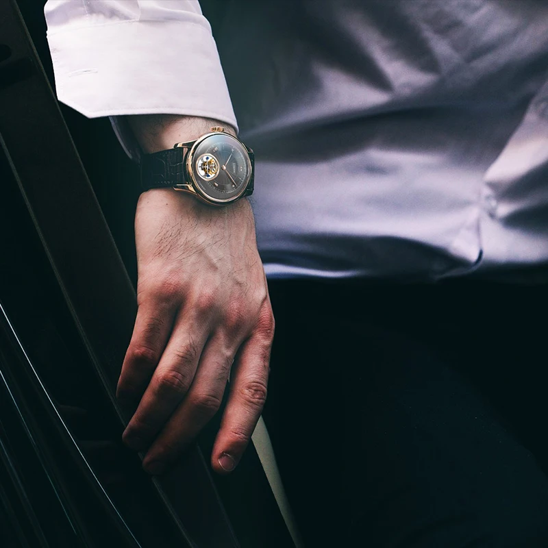 Роскошные мужские часы tourbillion автоматические наручные LOBINNI водонепроницаемые