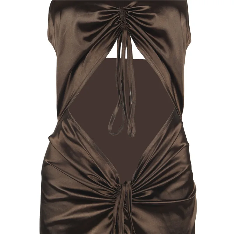 

hirigin Summer Women Sexy Halter Sleeveleeveless Casual Draped Dress 2021 Fashion OL Street Beach Holiday Club Vestido