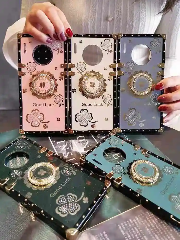 

Luxury Four-Leaf Clover Square Phone Case For Samsung S21 30 Plus/Uitra Hua Wei Mate30 40 Pro P30 40&P Xiao MI K40/Pro Anti-fall