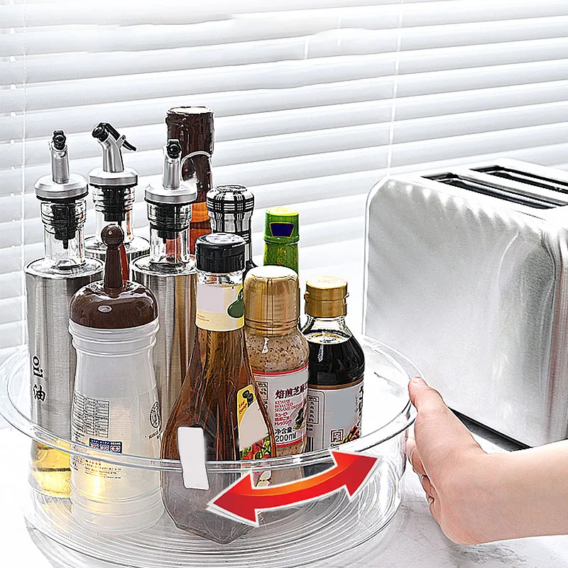 

Rotating Desktop Storage Tray Multifunctional Transparent Storage Tray Kitchen Storage Box JS23
