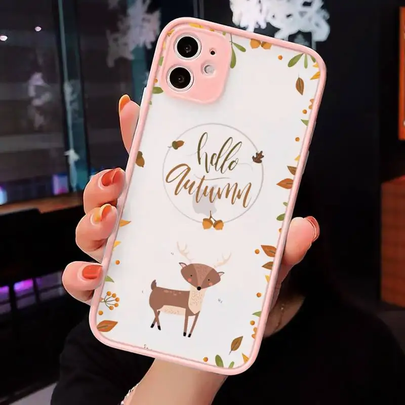 

autumn pumpkins and Fallen leaves Phone Case Pink matte transparent For iPhone 7 8 x xs xr 11 12 pro plus max mini Clear Funda