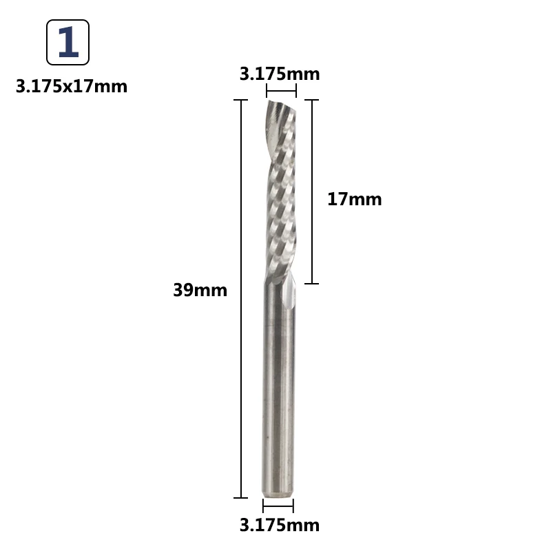3.175x17x3.175mm XCAN 10 шт. 3,175 мм хвостовик концевые фрезы CNC режущий Длина 15/17 мм/20 мм/22 мм Один Флейта Спираль Фрезы для контурной обработки одиночных каннелюр фреза - Длина режущей кромки: 3.175x17x3.175mm