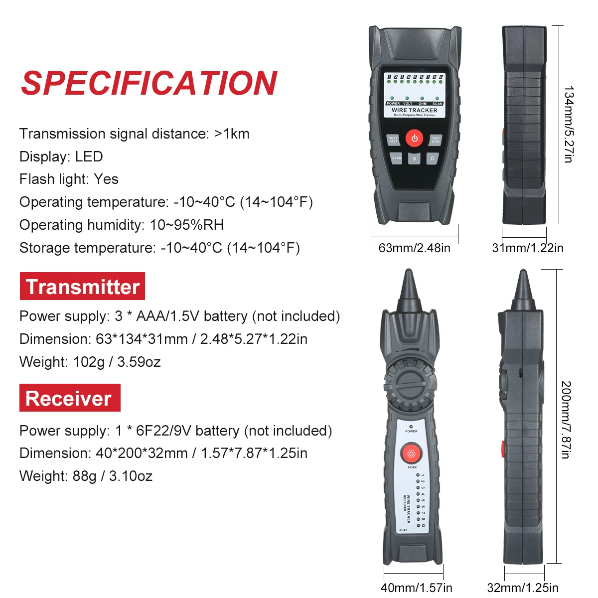 

KKmoon Wire Tracker Portable Multifunctional RJ11 RJ45 Cable Tester Telephone & Network Line Finder with Headphone for Network