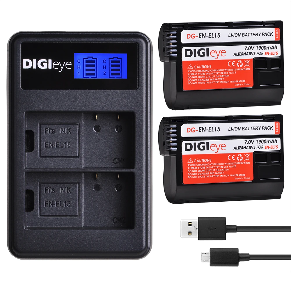 Двойное зарядное устройство с ЖК-дисплеем для Nikon D600 D610 D750 D800 D810 D850 D7000 D7100 D7200 1 v1, 2 шт.