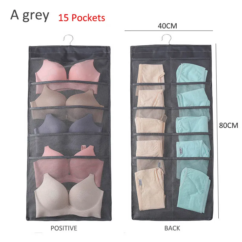 A grey 1 шт., двухсторонняя сумка для нижнего белья, многофункциональная моющаяся сумка для хранения бюстгальтера, органайзер для спальни, гостиной - Цвет: A grey