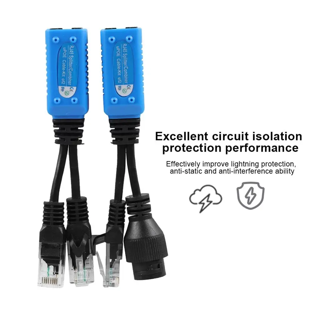 1 Pair POE Network Splitter Separator Receiver for RJ45 Network Cable PoE Splitter Injector