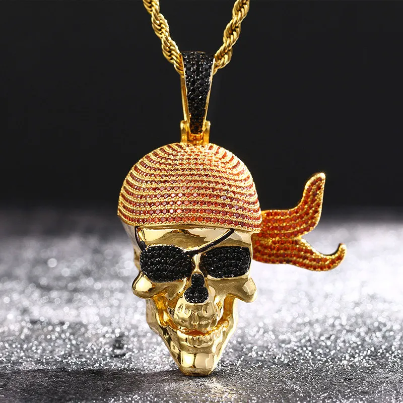 

New Cyclops Pirates Of The Skull Necklace Full Cubic Zircon Skull Pendant Necklaces Fashion Hip Hop Jewelry Christmas Gift