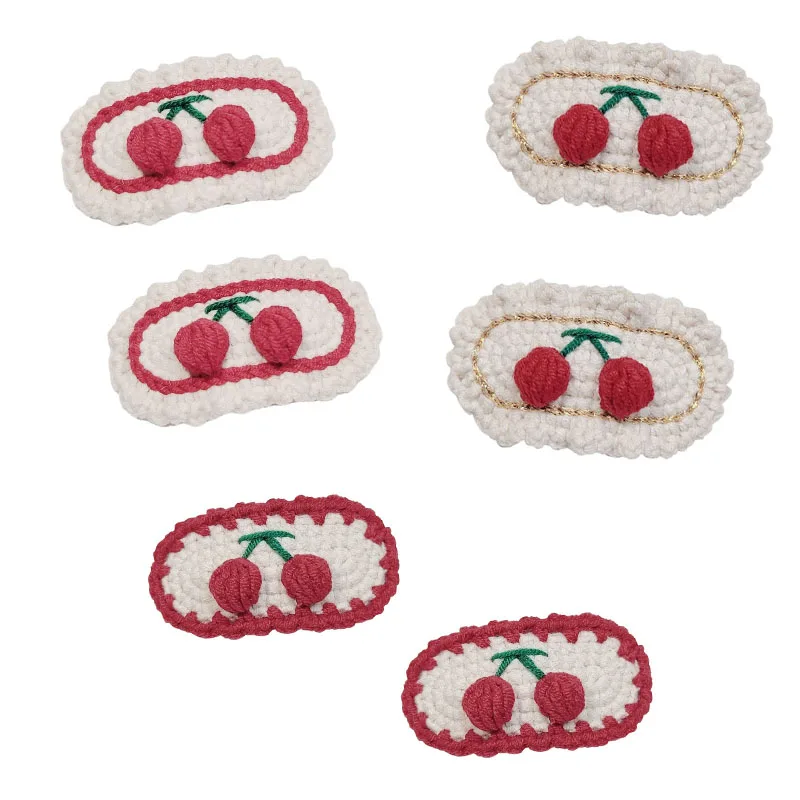 

2 Pcs Autumn Woolen Knitting Children's Cute Cherry BB Clip Sweet Girl Fashion Hairpins Hair Accessories
