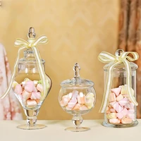european style transparent glass candy jar with glass cover wedding dessert display stand home candy storage tank
