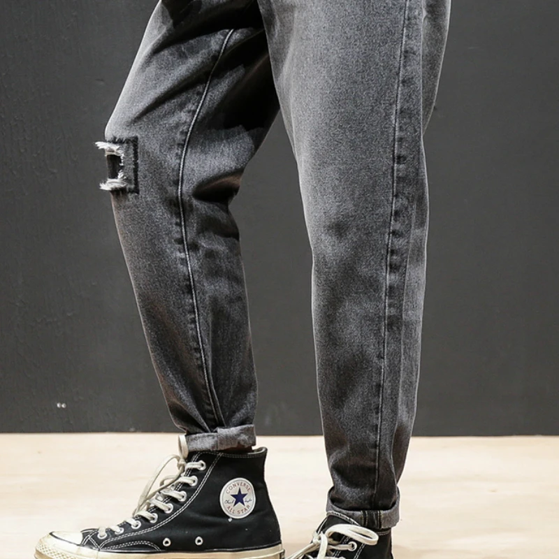 Мужские рваные джинсы с дырками скинни от известного дизайнера байкерские