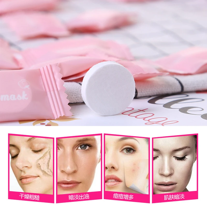 

100PCS Compressed Facial Mask Paper Disposable Facial Masks Wrapped DIY Mask Paper Natural Face Skin Care Makeup Beauty Tools